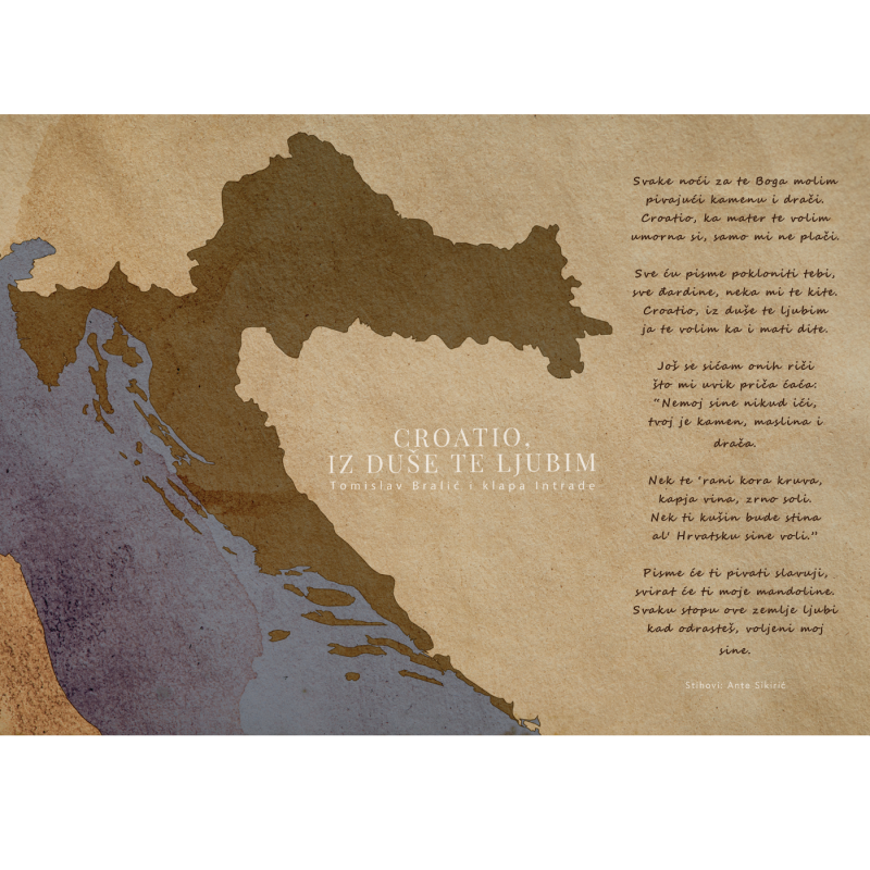 Uokvireni poster "Croatio, iz duŔe te ljubim" (stara karta) - Slika 2
