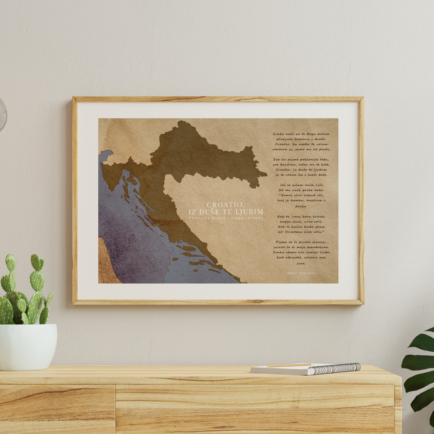 Uokvireni poster "Croatio, iz duŔe te ljubim" (stara karta)